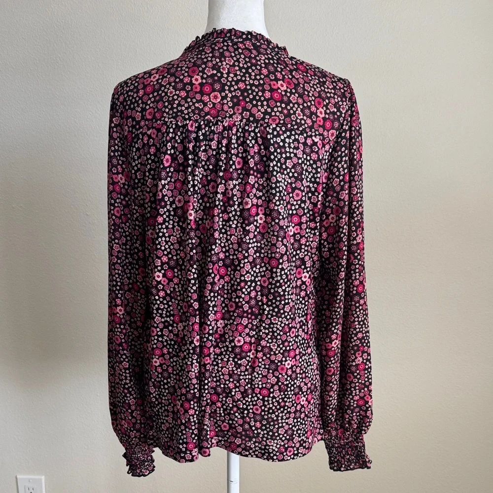 LOFT Black and Pink Floral Blouse - Picture 8 of 11
